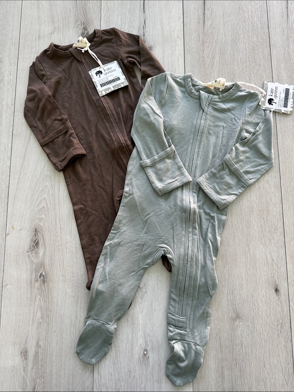 Kate Quinn (2) Long Sleeve Zipper Footie Green Smoke/Brown 6-9 Months NWT IN PKG